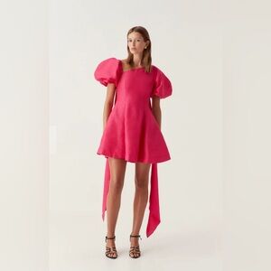 Aje Fuchsia Puff-Sleeve Mini Dress